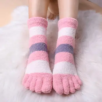 1 пара женских носков, носки с пятью пальцами, Носки со средней трубкой, Носки с раздельными пальцами, мягкие, сохраняющие тепло, нескользящие зимние носки в пол 9