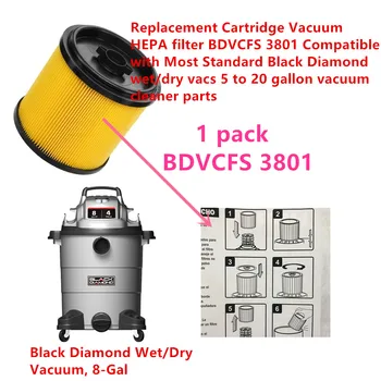 1 упаковка Картриджного вакуумного HEPA-фильтра BDVCFS 3801, Совместимого с деталями для влажных/сухих пылесосов Black Diamond объемом от 5 до 20 галлонов 14
