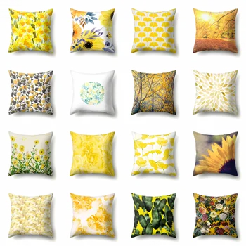 1 шт. Домашний диван с желтыми цветочными листьями, подушка с рисунком серии 