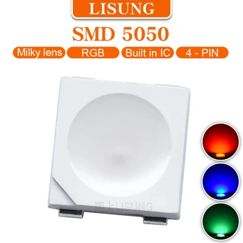 1000 шт./пакет Smd 5V 5050 RGB Led Встроенная микросхема, излучающая диодную лампу, Рассеянный адресуемый чип, трехцветный красный Синий Зеленый полноцветный