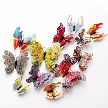 12шт 3D Хрустальные бабочки Наклейки на стену Двухслойные Креативные бабочки для домашнего декора Художественные наклейки на стены детской комнаты 19