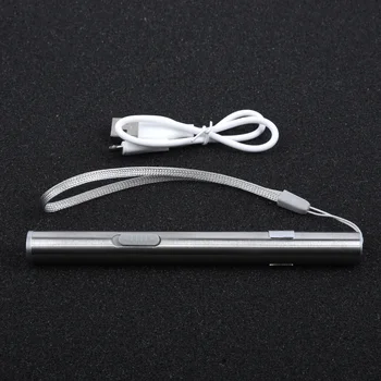 13*1.3*1.3 ручка-карандаш-фонарик USB Перезаряжаемый фонарик для кемпинга из нержавеющей стали Серебристый мини-карман Полезный прочный 19
