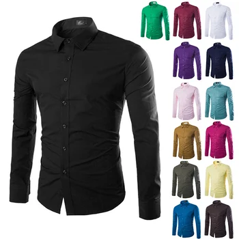 14 Цветов, однотонная мужская модная рубашка ярких цветов, мужская повседневная рубашка с длинным рукавом для мужчин 18