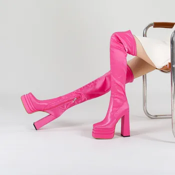2022 Новые Женские сапоги выше колена На платформе с высоким каблуком в Европейской и Американской моде, сапоги для вечеринок на подиуме в ночном клубе 8