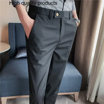 2023 Британский Деловой Повседневный Костюм Брюки Мужская Одежда Простые Однотонные Панталоны Homme Официальная Одежда Приталенные Прямые Офисные Брюки 6