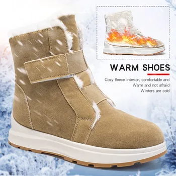 2023 Зимние зимние ботинки на платформе, женские утепленные плюшевые ботильоны, женская обувь с хлопковой подкладкой супер размера, нескользящая Женская обувь 16