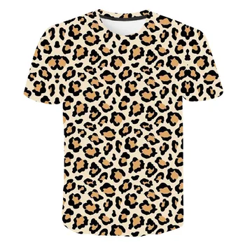 2023 Леопардовая футболка с 3D-принтом, Мужская уличная мода, Спортивная Дышащая индивидуальность, Контрастный топ с круглым вырезом, Короткий рукав 17