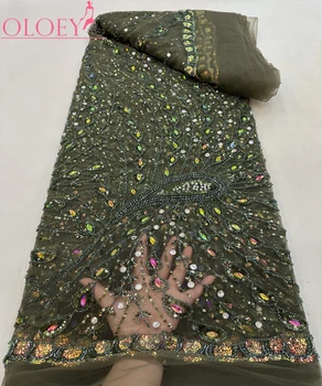 2023 Модная элегантная французская вышивка бисером Кружевная ткань в Африканском Нигерийском стиле с блестками Ткань для свадебного платья 9