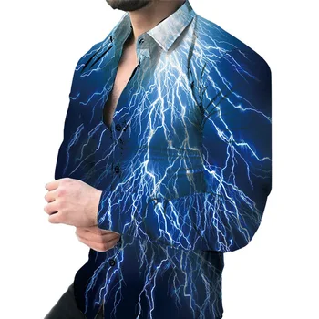 2023 Новые рубашки с 3D-принтом Lightning, мужские рубашки с длинным рукавом, повседневная пляжная блузка с лацканами, Модные рубашки для вечеринки, выпускного вечера, бойфренда