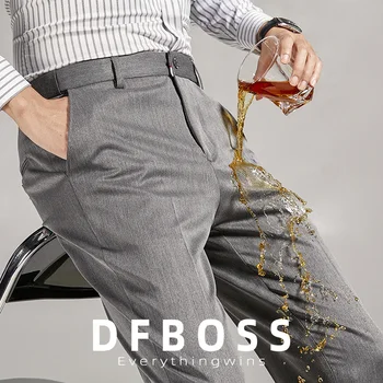 2024 Новый дизайн непромокаемых костюмных брюк без железа для мужчин, модные роскошные деловые повседневные офисные брюки прямого кроя 7