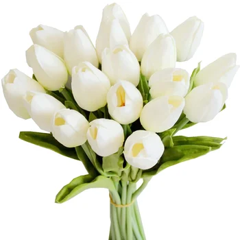 20шт белых 13,8-дюймовых искусственных тюльпанов для украшения вечеринки, свадебного украшения дома. 17