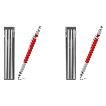 2X Карандаш для сварщиков С 24ШТ заправками с серебряной полосой, металлический маркер, карандаш для механической сварки, Изготовление, красный 1
