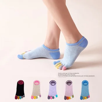 3 пары / лот, Женские носки с пятью пальцами, короткий рукав, Весна-лето, Цветные хлопковые невидимые носки-лодочки, контрастные носки с раздельным носком.