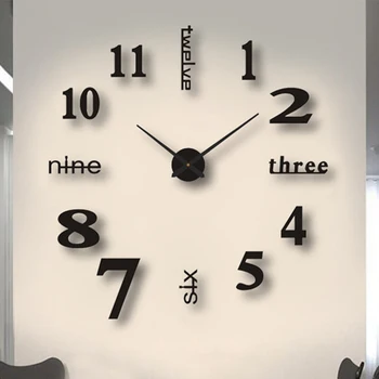 3D Большие настенные часы, зеркальные наклейки на стену своими руками для домашнего декора гостиной, Бескаркасные кварцевые часы, самоклеящиеся подвесные часы 16