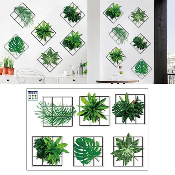 3D Наклейка на стену Green Plantes, 3D наклейка на стену Natural Wind Green Plantes, наклейка на стену с листьями зеленых растений, бабочки на стену 18