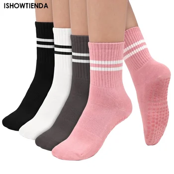4 пары высококачественных носков для йоги из чесаного хлопка, модные женские спортивные носки в полоску, Носки для скейтборда Harajuku, противоскользящие Забавные носки Sokken 2