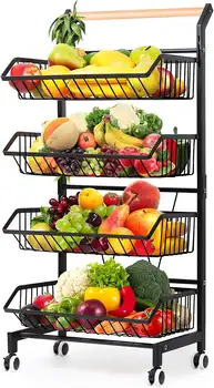 4-х Ярусная корзина для хранения фруктов и овощей, тележка на колесиках, черная 10