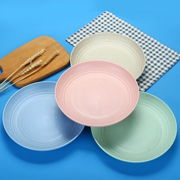 4 Шт. тарелки из пшеничной соломы, легкие круглые тарелки, столовая посуда для кухни, кемпинга 4