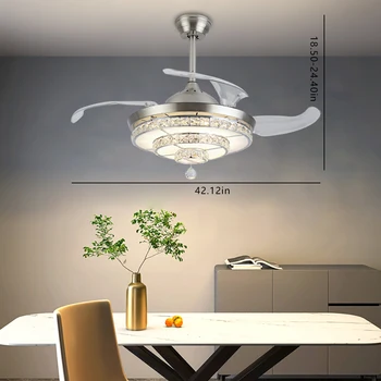 42-Дюймовый Невидимый потолочный вентилятор LED 3 цвета Люстра с выдвижным лезвием 36 Вт/Пульт дистанционного управления 8