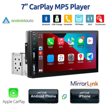 7-дюймовое автомобильное радио 1 Din Carplay Android Auto Multimedia Player HD Сенсорный экран FM AUX Вход Bluetooth MirrorLink Универсальное автомагнитоло 14
