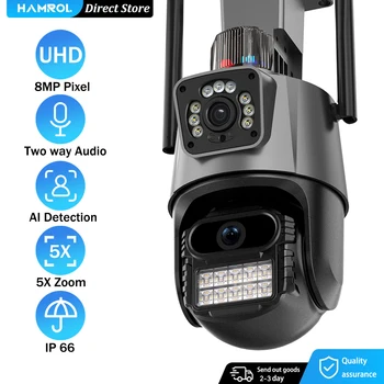 8-Мегапиксельная IP-камера 4K, WiFi PTZ, двойной объектив, сигнализация с двойным экраном, автоматическое отслеживание на открытом воздухе, водонепроницаемая камера видеонаблюдения