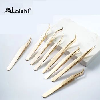 AILAISHI Высокоточный пинцет для наращивания ресниц, 3D-зажим из нержавеющей Стали, Инструменты для макияжа, Титановый Сплав, Золото 20