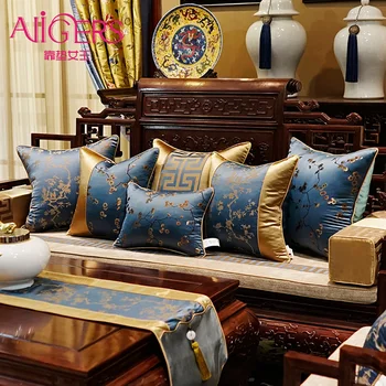 Avigers Роскошные Классические винтажные чехлы для подушек в китайском стиле, декоративные подушки, золотисто-синие наволочки с цветочным рисунком