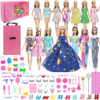 BJDBUS 107 шт. Шкаф для одежды для кукол Комплект одежды для одежды Обувь Сумки Наряды для куклы Барби Аксессуары Детская игрушка Подарочный набор на день рождения 11