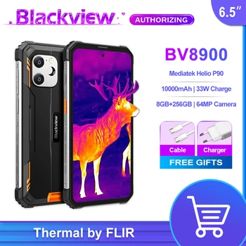 Blackview BV8900 Прочный телефон Thermal By FLIR® Camera Android 13-16 ГБ 256 ГБ Мобильный телефон с быстрой зарядкой 10000 мАч 33 Вт Мобильный телефон с быстрой зарядкой