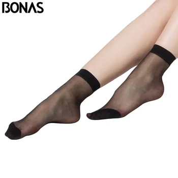 BONAS, 10 пар/лот, летние женские короткие носки, прозрачные нейлоновые носки, женские однотонные шелковые гладкие носки до щиколоток для девочек 15