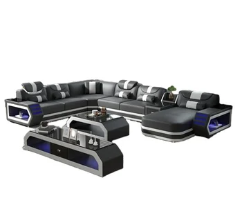 CBMMART современный дизайн дивана черный цвет комплект диванов из натуральной кожи мебельный диван диваны для гостиной с USB музыкальным динамиком 16