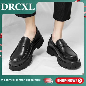 DRCXL Обувь на платформе, лоферы, мужские свадебные туфли на толстой подошве, черные официальные деловые туфли, кожаные слипоны, увеличивающие 12