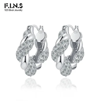 F.I.N.S Серьги-кольца из чистого серебра 925 пробы с кубическим цирконием, роскошные серьги-кольца с пряжкой для пирсинга ушей, модные свадебные украшения 5