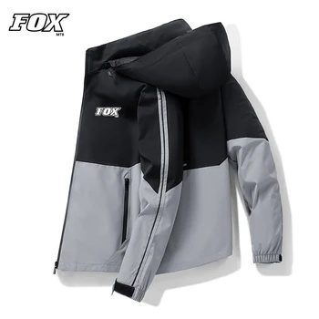 FOXMTB Мужская Велосипедная теплая непромокаемая одежда MTB Windbreak Спортивная куртка с капюшоном Велоспорт Скоростной спуск Дышащая Спортивная одежда Велосипедные пальто 1