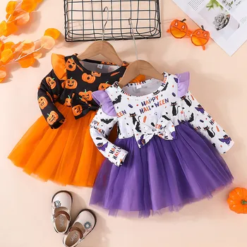Halloween Dress Pumpkin Print Princess Dresses For Girls Clothes 2023 Festival Halloween Costume For Kids платье для девочки 6