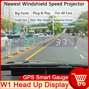 HD W1 HUD Проектор на лобовое стекло Дисплей Автомобильный проектор GPS Головной дисплей GPS Спидометр Автоэлектронные аксессуары Скорость Км / ч 6