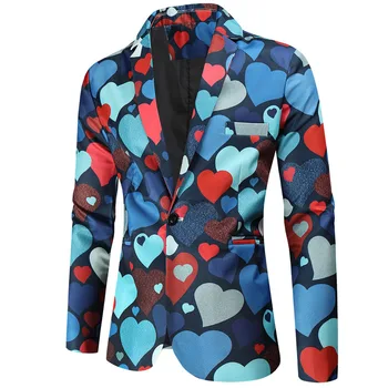 HOO 2023 Новый мужской повседневный пиджак с принтом в виде сердца, тонкий блейзер на одной пуговице 20