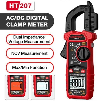 HT207 AC DC Цифровой клещевой измеритель напряжения 600V 400A True RMS NCV Измеритель тока Измеряет напряжение Емкость температуру Ом Тестер 3
