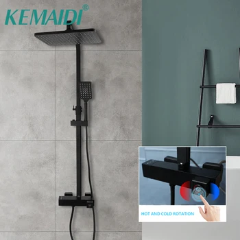 KEMAIDI Черная Душевая система для ванной комнаты Настенный смеситель для душа из нержавеющей латуни, 12-дюймовая дождевая насадка для душа со смесителем для ванны 8