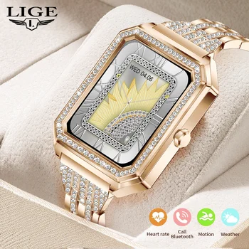 LIGE 2023 Смарт-часы Женские Розовые Наручные Часы из Розового Золота Lady Smartwatch I67 Водонепроницаемые Электронные Цифровые Часы для Android, iOS
