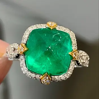 LR2023 Изумрудное кольцо, ювелирные изделия из чистого золота 18 карат, натуральный Зеленый изумруд, драгоценные камни 3,98 карата, бриллианты, женские кольца для женщин, изящное кольцо