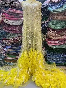 Madison-Африканская Кружевная ткань из бисера с Блестками для Свадебного платья, 3D Французское перо, Высокое качество, Роскошь, 2023 12