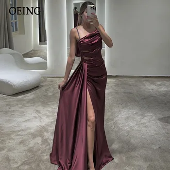 OEING, вечернее платье винно-красного цвета, Элегантные плиссированные платья для выпускного вечера на одно плечо, платья длиной до пола с разрезом сбоку, Vestidos De Fiesta 6