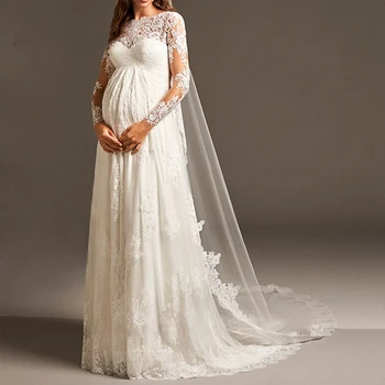 On Zhu Элегантные свадебные платья с длинными рукавами и открытой спиной для беременных, тюлевые кружевные аппликации, платье невесты, праздничное платье De Noiva