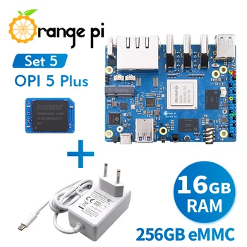 Orange Pi 5 Plus 16G + 256G Модуль EMMC + Источник питания 5V4A Type-C, Мини-ПК DDR4 Rochip RK3588 Orange Pi5 Plus Одноплатный Компьютер 12