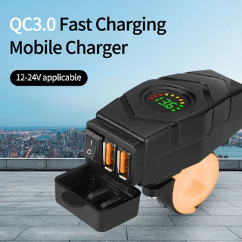 QC3.0 Зарядное устройство для мотоцикла с двумя USB, Водонепроницаемое быстрое зарядное устройство, устанавливаемое на автомобиль, Переключатель 12 В-24 В Адаптер питания, Аксессуары для мото 14