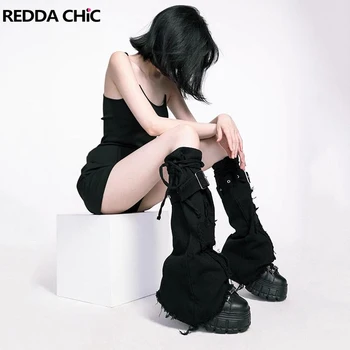 REDDACHiC Grunge Y2k Панк-гетры из Денима с перекрестной Резинкой для Женщин, Однотонные черные Бандажные ремни до колена, Модные женские Гетры Acubi 15