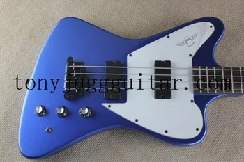 Rhxflame Fire Thunder Без реверса, 4-струнная электрическая бас-гитара цвета металлик синего цвета, белая накладка, гриф в черном корпусе 13