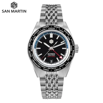 San Martin World Timer Watch Япония NH34 GMT 39,5 мм Оригинальный Дизайн Мужские Автоматические Механические Часы Для Путешественников Водонепроницаемые SN0116 15