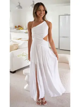SKMY Европа и Америка Женская новинка 2023 года, асимметричное длинное платье без рукавов с разрезом, с запахом, с открытой спиной, сексуальное вечернее платье для вечеринки 17